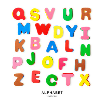 Colorful foam letters abc alphabet pattern isolated on white background.