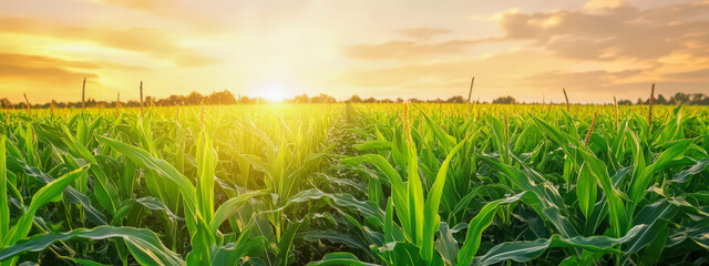 Wall Mural - A field of corn is in full bloom with the sun shining brightly on it