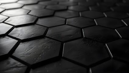 Aufkleber - 3d render of black hexagon tiles with light coming from the right side.