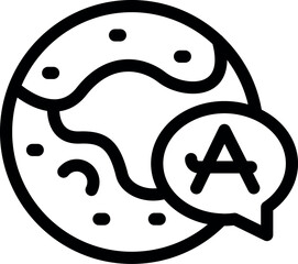 Poster - Line art icon of planet earth with a speech bubble containing the letter a, symbolizing global communication