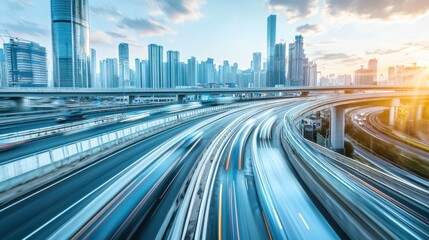 Wall Mural - A city with a freeway in the background