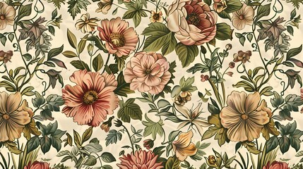 Wall Mural - A Vibrant Floral Pattern with Pink and Yellow Flowers