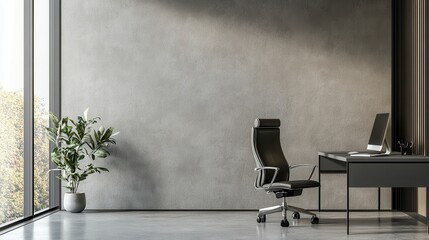 Sticker - A black office chair sits in front of a desk with a laptop