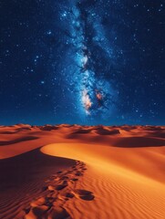 Poster - A desert landscape with a large body of milk and a sky full of stars