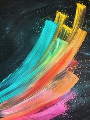 Aufkleber - Bright, colorful brushstrokes adorn a dark green chalkboard, adding a lively artistic touch to the learning environment. Generative AI
