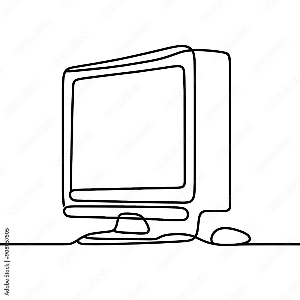 Minimalist continuous line drawing of a traditional computer monitor ...