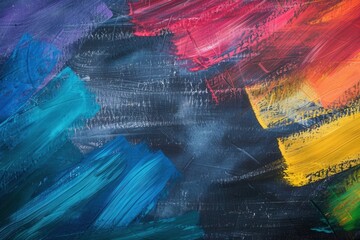 Aufkleber - A dark green chalkboard is adorned with vibrant brushstrokes, showcasing creativity in an art classroom environment. Generative AI
