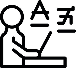 Sticker - Translator is working on a translation project, using a laptop to translate a document from one language to another