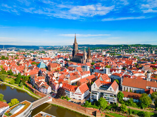 Sticker - Ulm Minster Church aerial panoramic view, Germany