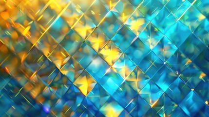 Poster - A radiant pattern of blue and yellow diamonds creates an eye-catching backdrop, filled with brilliant glowing reflections and intricate geometric designs