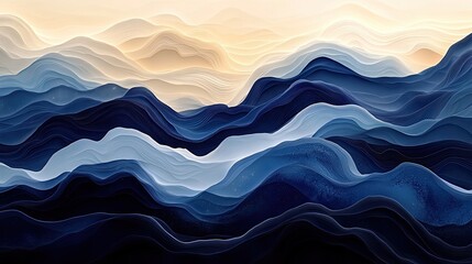 Poster - Abstract Background Wallpaper Featuring Dynamic Fusion of Black, Blue, and Cream Hues Across Soft Textured Waves