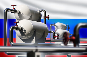 Poster - gas industry of russia. steel pipes for energy supply. flag of russia. import of gas from russian fe