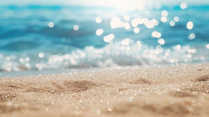 Sticker - Closeup of Sandy Beach and Sparkling Ocean