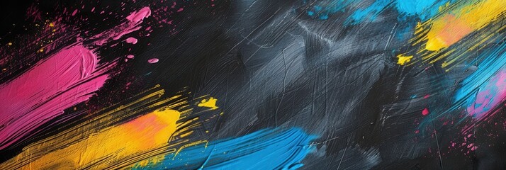 Aufkleber - Colorful brushstrokes create a lively display on a dark green chalkboard, showcasing creativity in a classroom setting. Generative AI