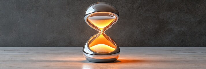 Poster - Futuristic Metallic Hourglass Sculpture Reflecting Light With Smooth Curves on a Minimalist Surface