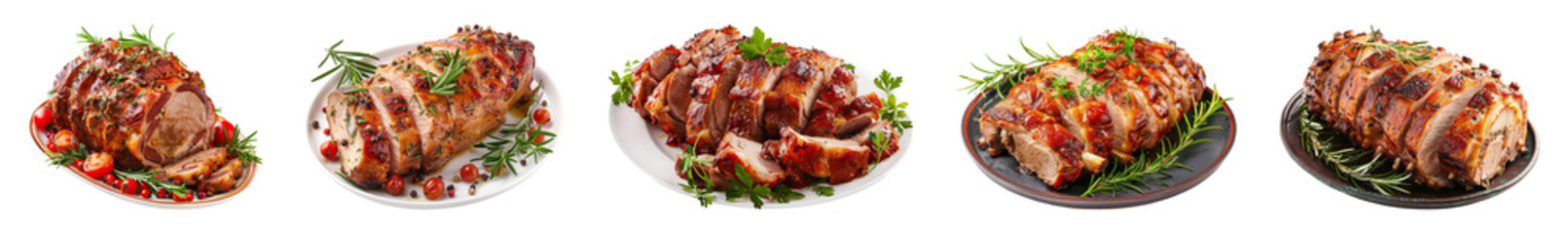 Wall Mural - Delicious Roasting Pork Serve on Plate isolated on a transparent background