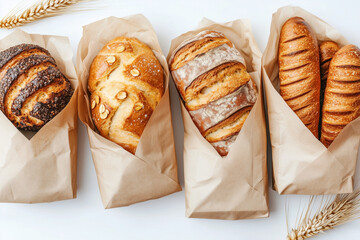 Wall Mural - variety bread and buns, croissant, bakery background, artisan bakery