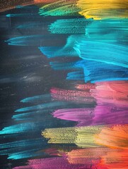 Aufkleber - Colorful brushstrokes created on a dark green chalkboard showcase artistic expression in a lively classroom atmosphere. Generative AI
