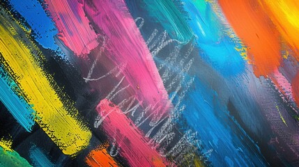Aufkleber - A dark green chalkboard showcases vivid, colorful brushstrokes, reflecting creativity and energy in a classroom environment. Generative AI