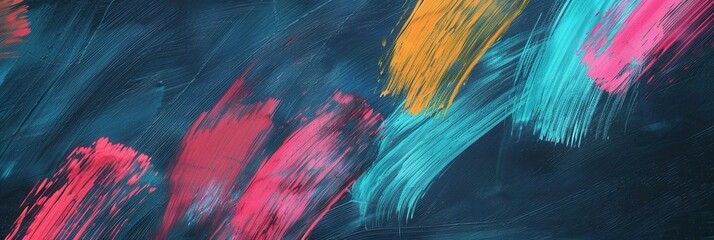 Aufkleber - Bright brushstrokes adorn a dark green chalkboard, showcasing a burst of color in a lively creative space filled with artistic expression. Generative AI