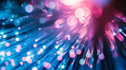 Poster - close up shot of glowing fiber optic lights creating a colorful and abstract pattern.