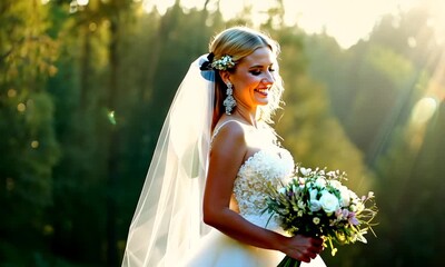 Canvas Print - Beautiful Bride in a Forest Setting