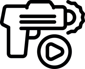 Poster - simple line icon of a laser tag gun shooting with a play button, perfect for apps and websites
