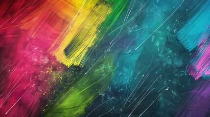 Poster - Colorful brushstrokes cover a dark green chalkboard, showcasing creativity and artistic expression in a lively and dynamic manner. Generative AI