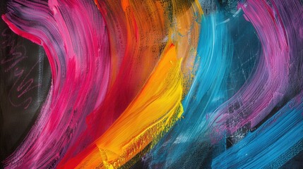 Aufkleber - Colorful brushstrokes dance across a dark green chalkboard, showcasing creativity and artistic expression in a vibrant display of colors. Generative AI