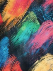 Aufkleber - Colorful brushstrokes cover a dark green chalkboard, showcasing creativity in an artistic classroom activity. Generative AI
