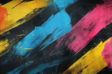 Aufkleber - Colorful brushstrokes of blue, pink, and yellow adorn a dark green chalkboard, showcasing an engaging artistic activity in a classroom setting. Generative AI