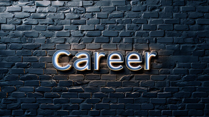 Poster - Bright neon career sign on a dark brick wall backdrop