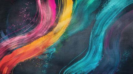 Aufkleber - Vibrant brushstrokes in shades of pink, yellow, and blue adorn a dark green chalkboard, enhancing the artistic atmosphere of a learning space. Generative AI