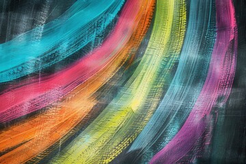 Aufkleber - Bright, colorful brushstrokes adorn a dark green chalkboard, showcasing artistic expression in a vibrant and creative classroom setting. Generative AI