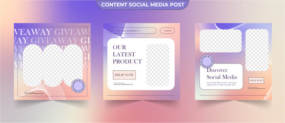 Wall Mural - set of aesthetic gradient social media post for business creative content and marketing editable tem