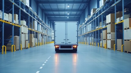 a large delivery truck being loaded at a distribution center