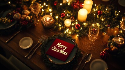 Wall Mural - Cinematic high angle shot of a festive table setting with 