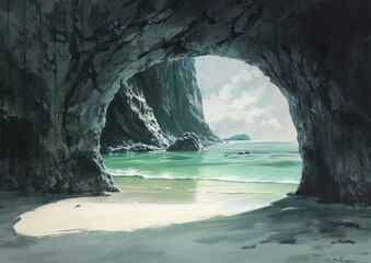 Wall Mural - A Tranquil View Through a Coastal Cave