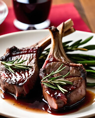 Wall Mural - Elegant lamb chops with a rosemary and red wine glaze