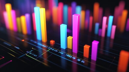 Fototapete - Abstract 3D financial graph with colorful bars and lines, showcasing financial trends.