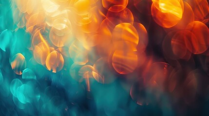 Poster - Colorful light leaks in vibrant teal and orange blend together, creating an abstract background filled with swirling textures and captivating colors