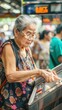© Sasa Visual - An elderly woman interacts with a ticket machine in a bustling train station