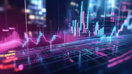 Poster - Abstract 3D financial graph with dynamic lines and bars representing market data.