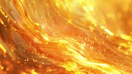 Poster - A vibrant display of flowing liquid in warm amber tones, featuring deep yellow highlights and shimmering sparkles that create an enchanting visual effect