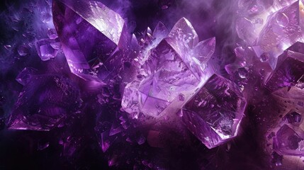 Poster - A striking formation of amethyst crystals shines brilliantly with deep purple highlights in a captivating display of natural beauty