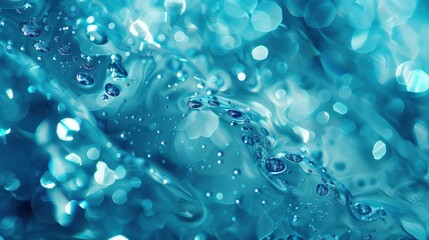 Poster - A cascade of aquamarine hues glimmers with deep blue highlights, reflecting light amidst vibrant droplets, creating a mesmerizing aquatic effect
