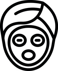 Poster - Line drawing of a woman wearing a cosmetic face mask and a towel on her head