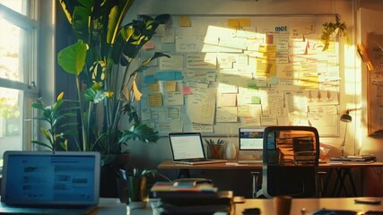 Poster - office space with a whiteboard filled with business strategy notes