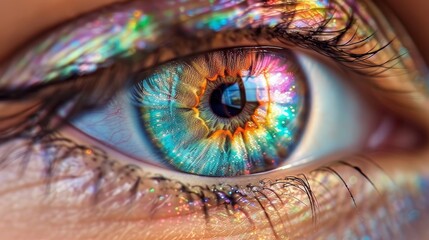 close up of human eye in bright colours