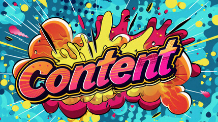 Aufkleber - Vibrant comic book style artwork featuring the word content bursting from a speech bubble